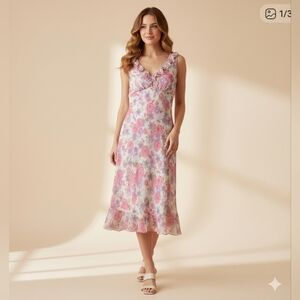 MAGGY LONDON Womens Floral‎ Pink Sleeveless Dress Size 4 100% Silk Y2k  Coquette